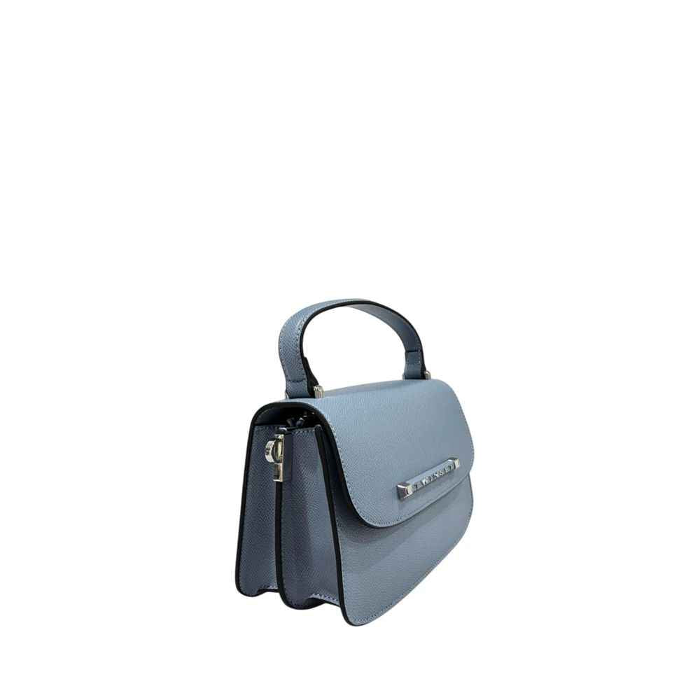 Twinset Blue Mini Handbag — azure blue PU, mini top-handle handbag, three-quarter front view