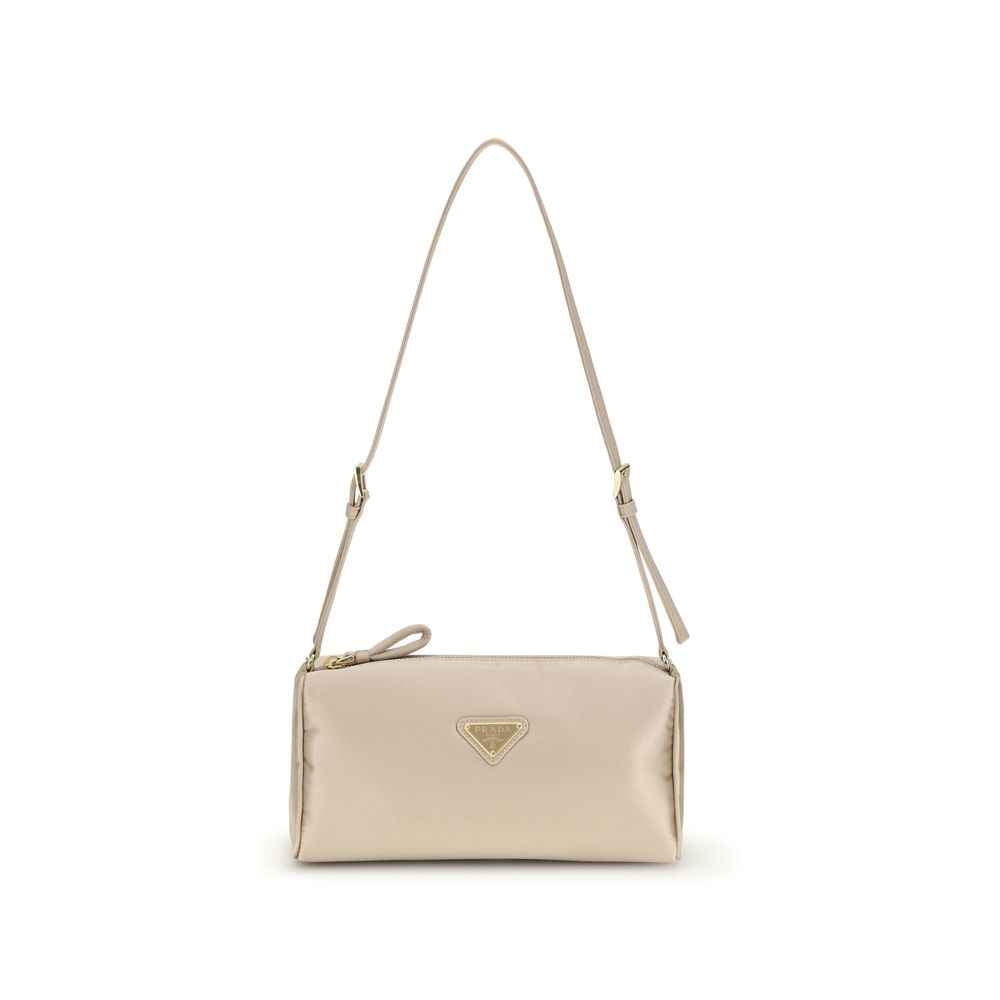 Prada Satin Geometric Shoulder Bag beige, front view