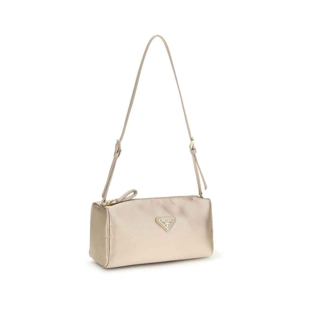 Prada Satin Geometric Shoulder Bag, beige, front view