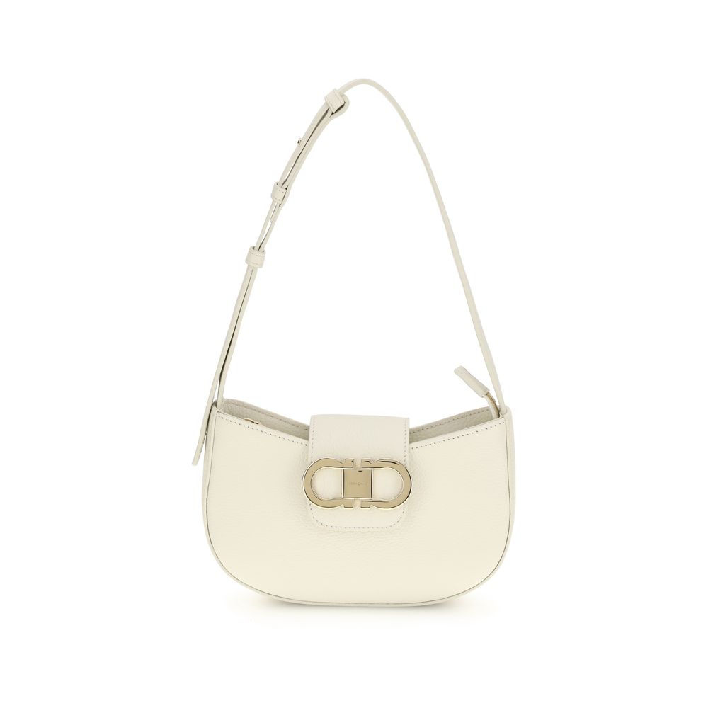 Ferragamo Gancini Flap white leather shoulder bag, front view