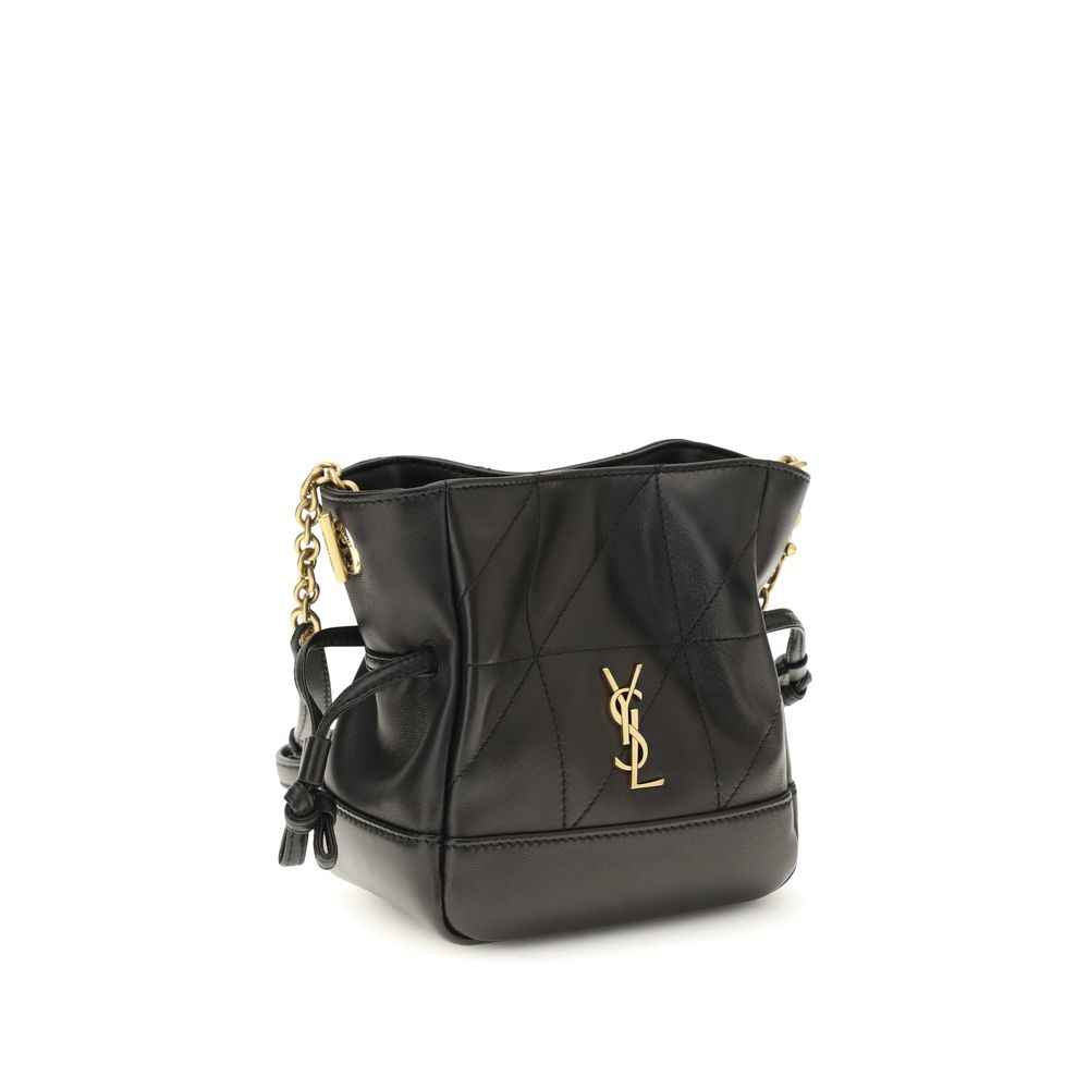 Saint Laurent Jamie Mini leather black shoulder bag with gold YSL logo, front view