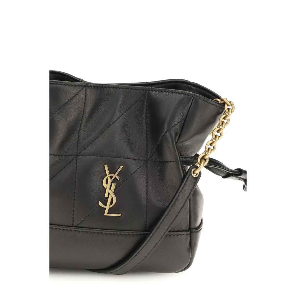 Saint Laurent Jamie Mini leather black shoulder bag with gold chain logo detail