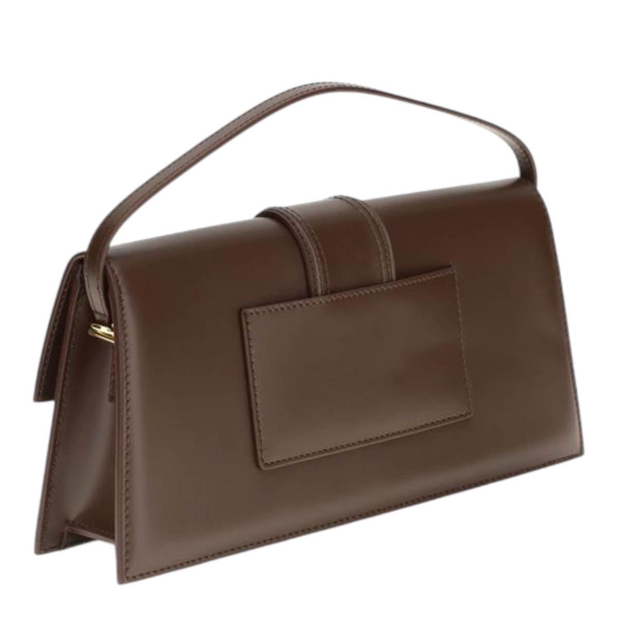 Bolso de hombro XT & Co Jacquemus Le Bambino Long en piel marrón con solapa magnética y detalles dorados