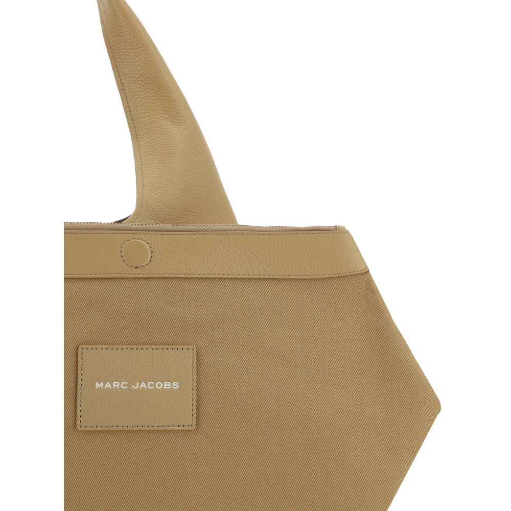 Marc Jacobs The Sack Shoulder Bag beige canvas with leather logo patch, front view
