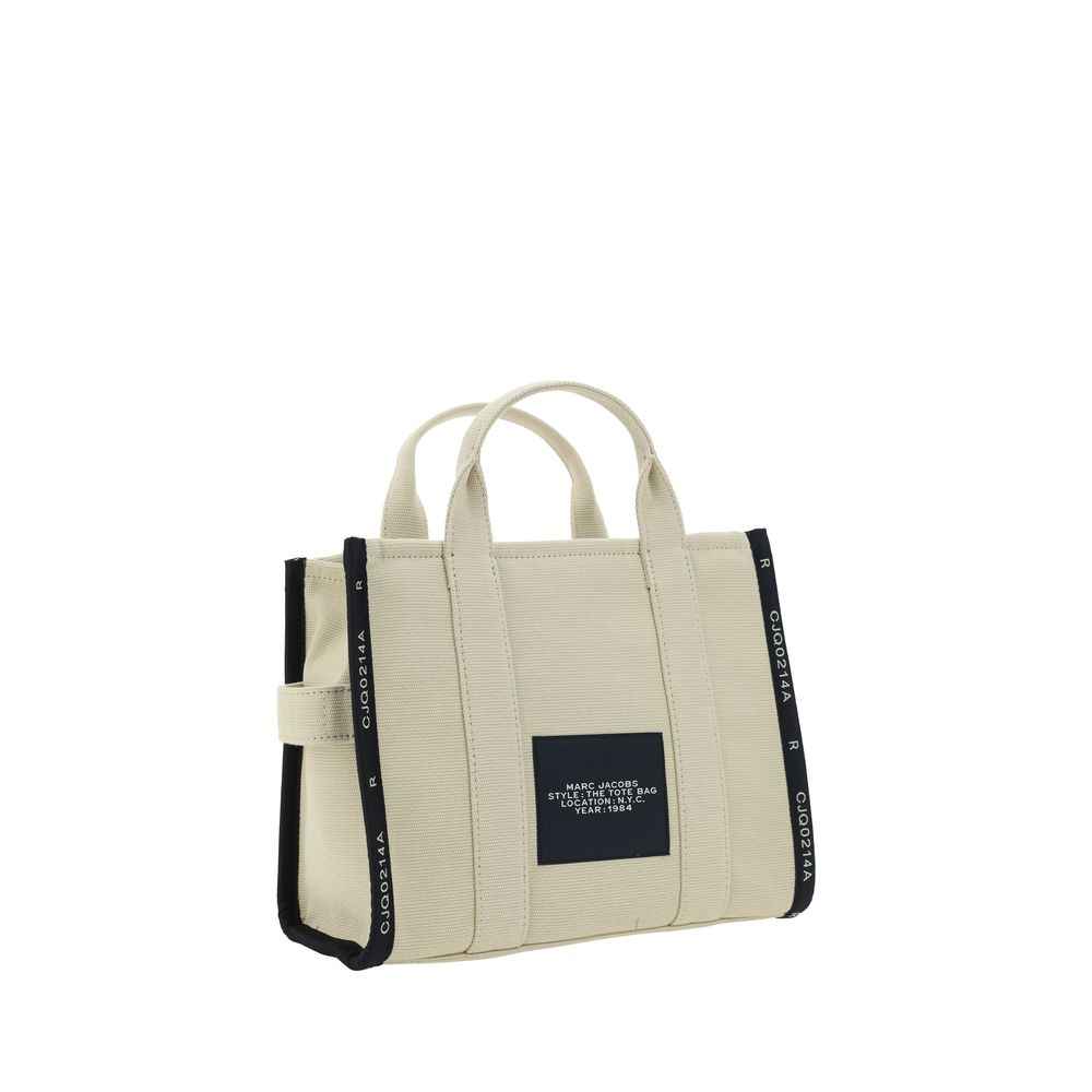 Marc Jacobs The Medium Tote Bag, beige canvas tote bag, navy trim, front view