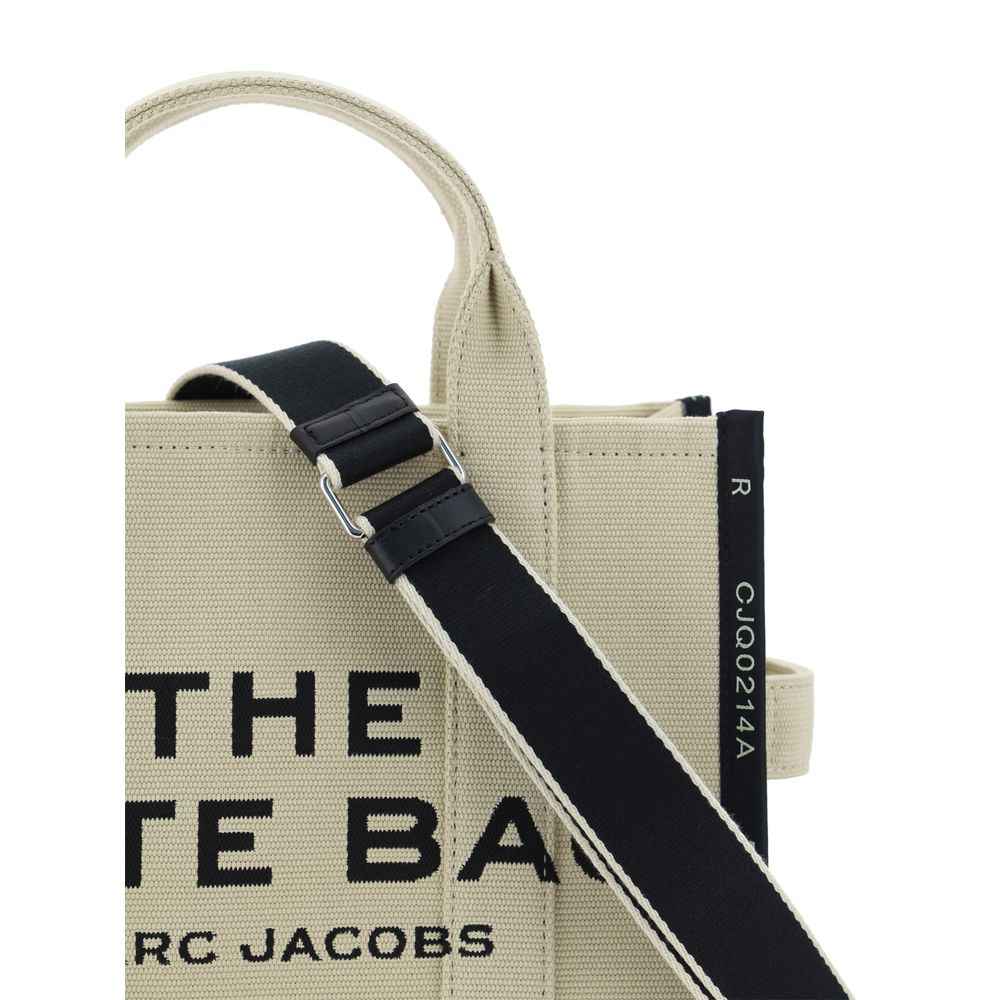 Marc Jacobs The Medium Tote Bag canvas beige with black strap front view