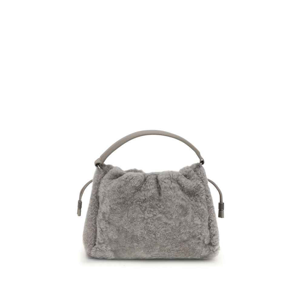 Brunello Cucinelli Small Mellow Bag gray fur shoulder bag front view