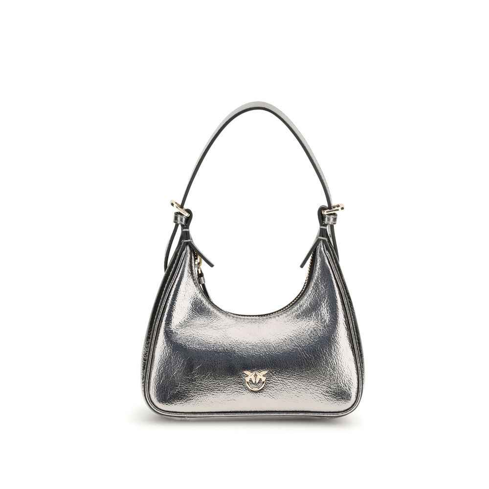 PINKO Baby Miss Pinko silver metallic leather shoulder bag front view