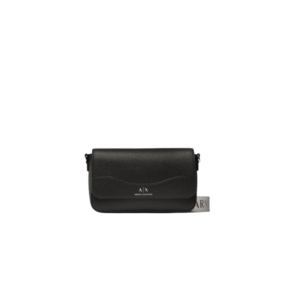 Armani Exchange Black Wave Crossbody bag in pebbled leather, front view.