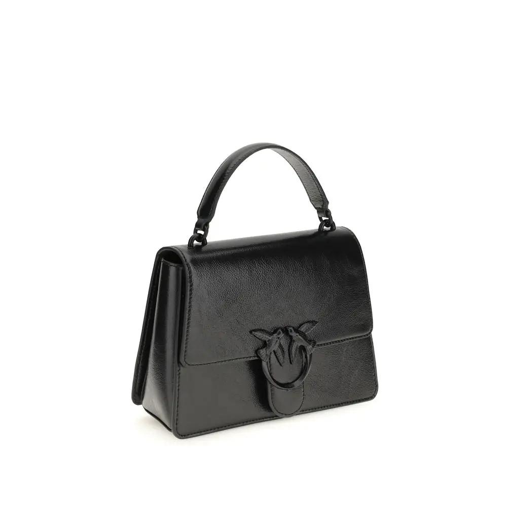 PINKO Ovis Aries Aries lamb leather handbag, black, top-handle, front view