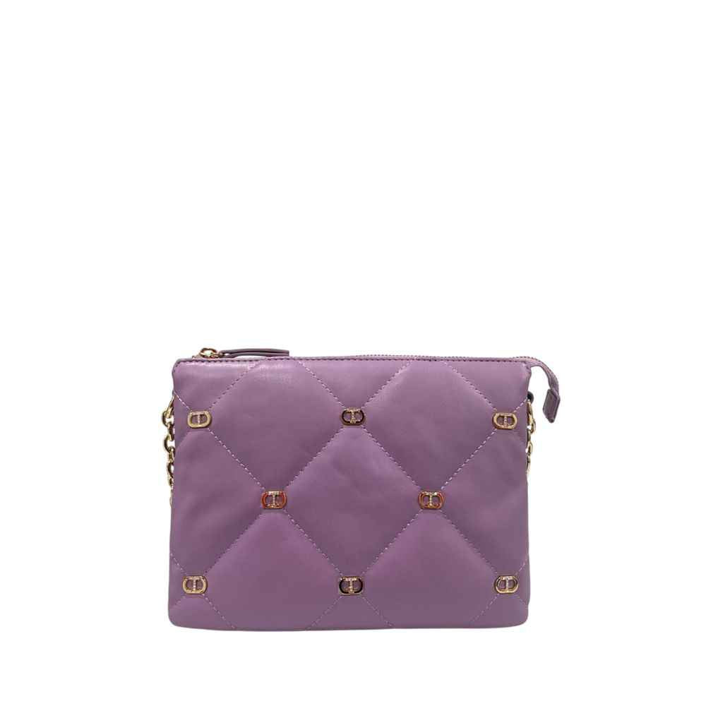 Twinset Purple Faux Leather Women Crossbody Bag quilted with gold hardware and chain strap, front view
