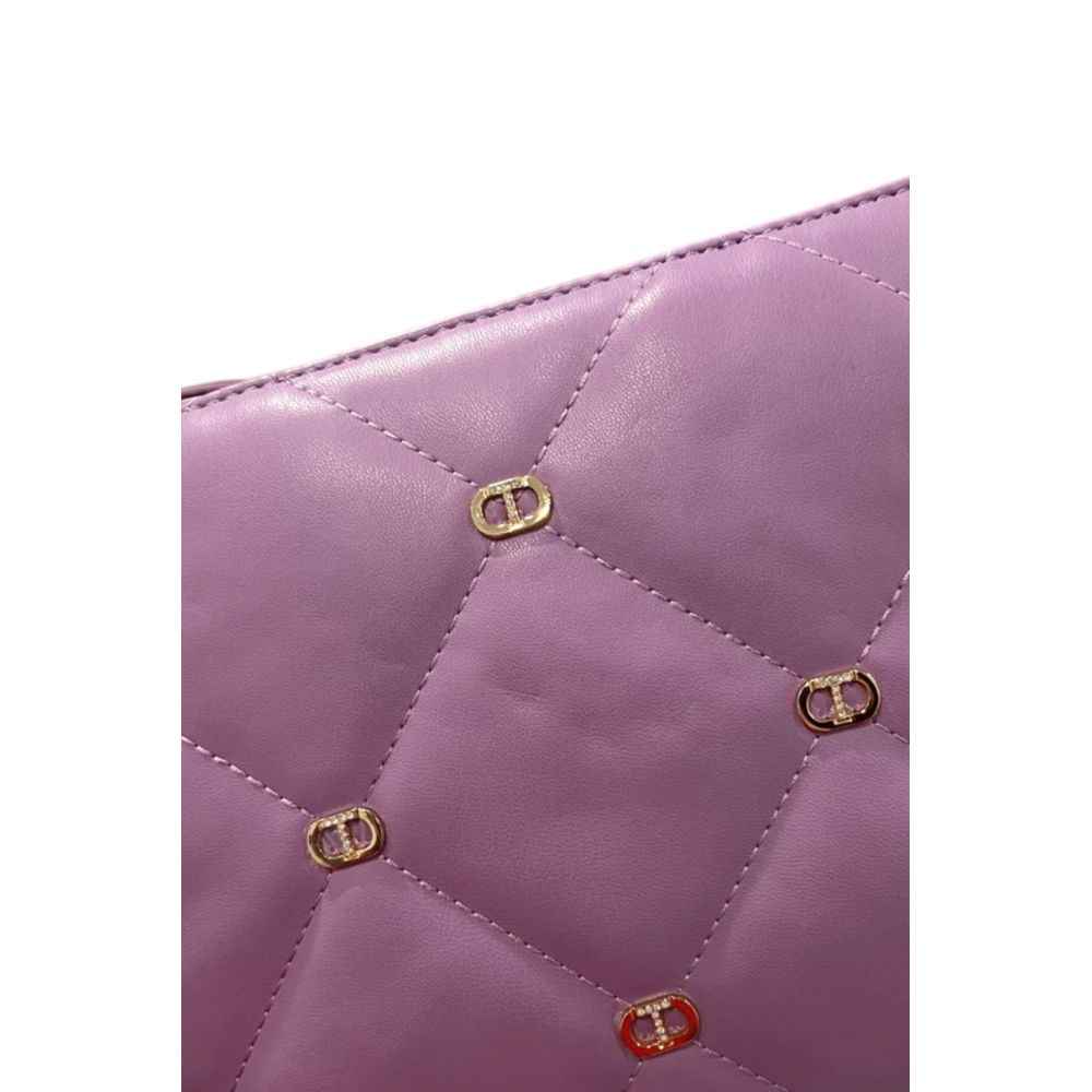 Twinset purple faux leather crossbody bag, quilted exterior with gold hardware, logo detail