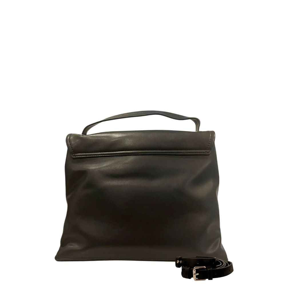 Twinset black PU handbag with top handle and detachable strap, front view