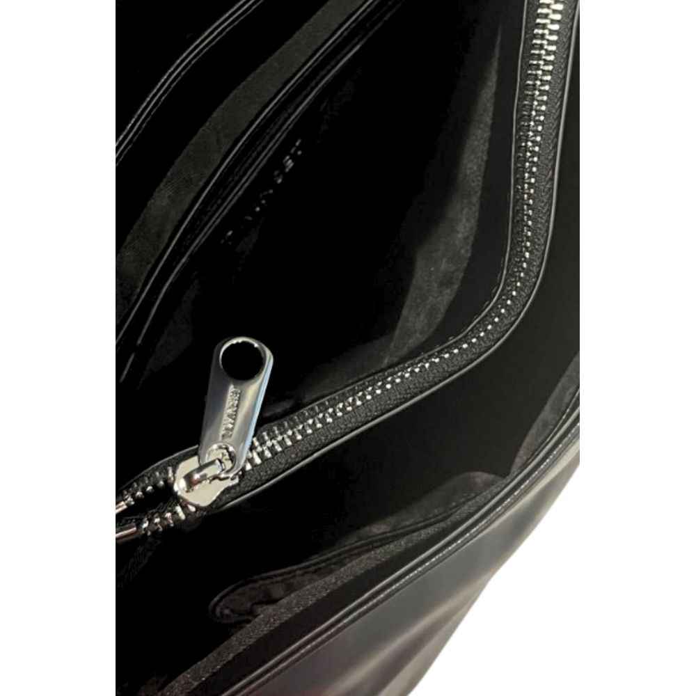 Twinset Black PU handbag with silver zipper, top zipper close-up view