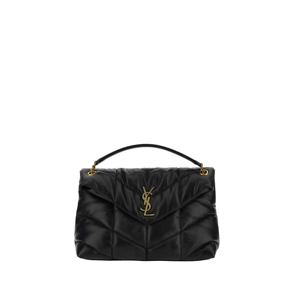 Saint Laurent LouLou Medium black quilted leather shoulder bag with gold-tone YSL logo, front view
