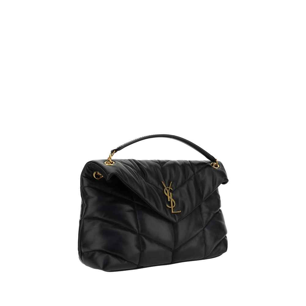 Saint Laurent LouLou Medium black quilted leather shoulder bag three-quarter front view