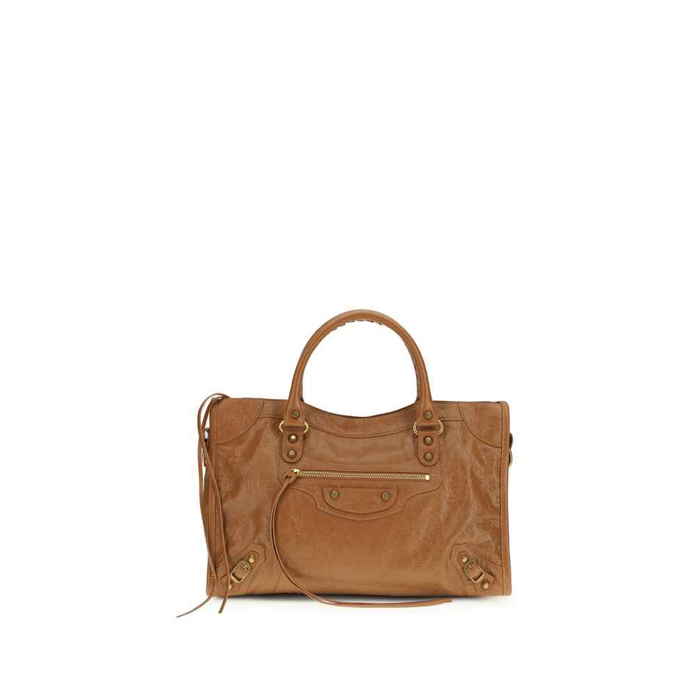 Balenciaga Le City Medium brown leather satchel bag front view