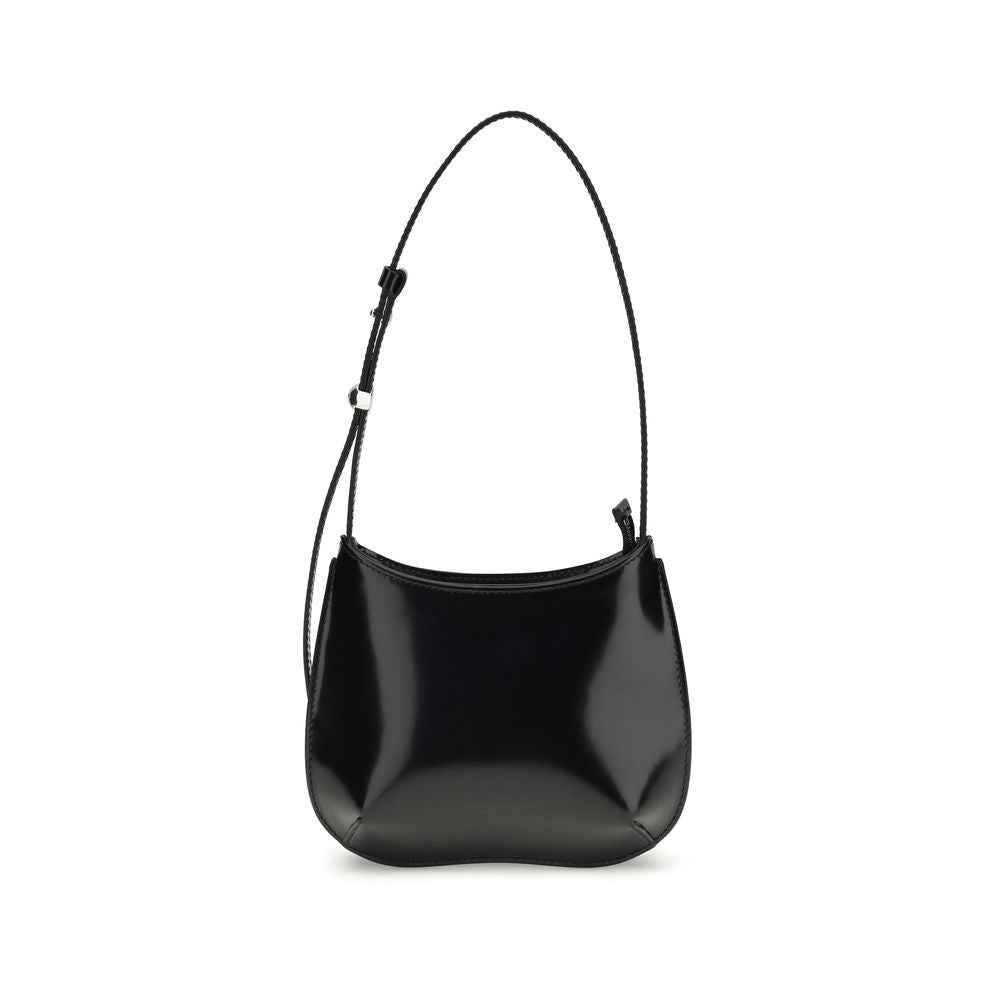 Jacquemus Le Petit Bisou black shoulder bag, glossy leather, front view