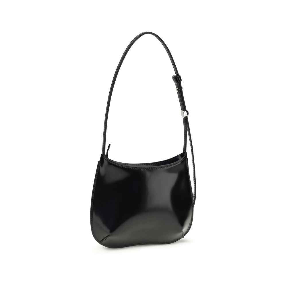 Jacquemus Le Petit Bisou black patent leather shoulder bag front view