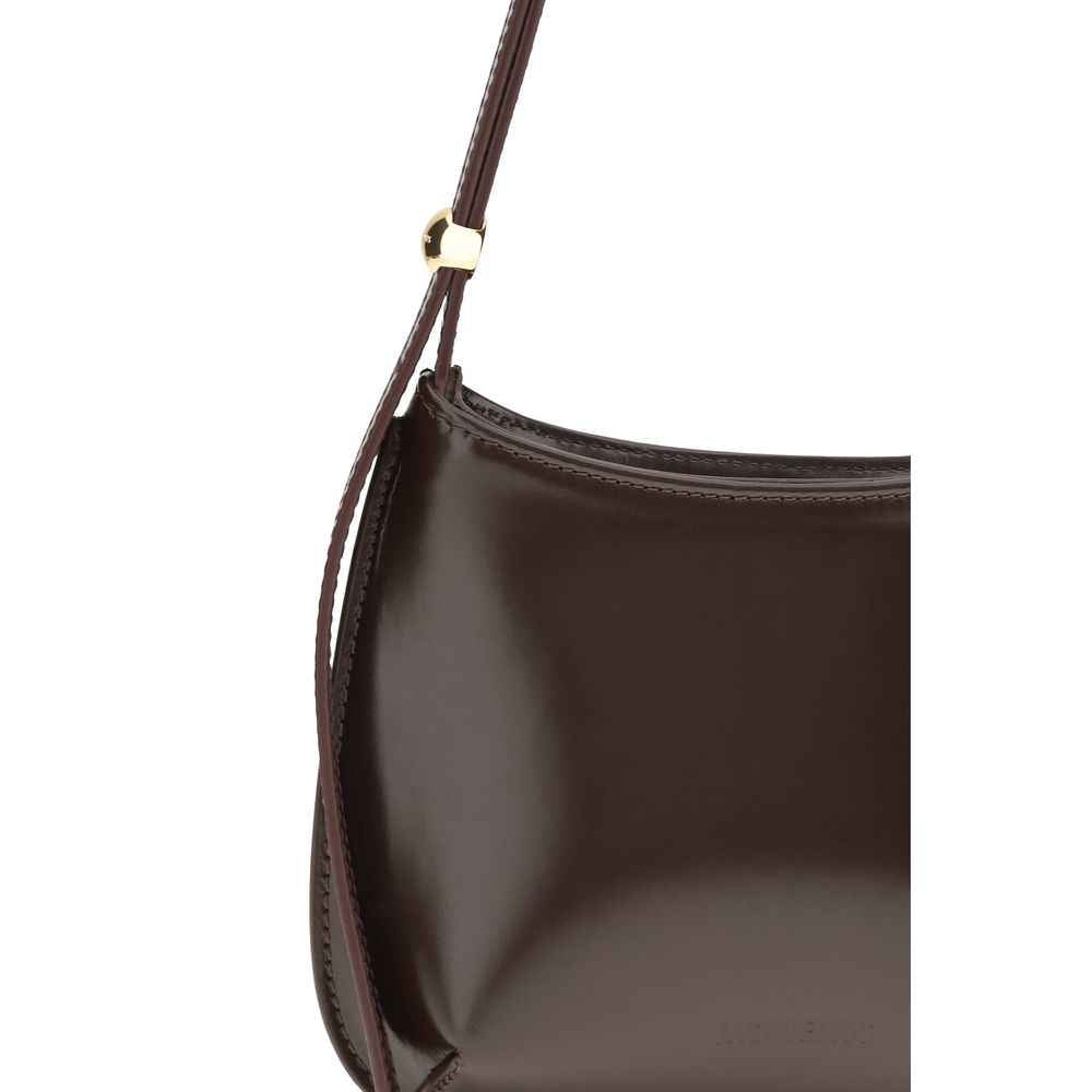 Jacquemus Le Petit Bisou brown glossy leather shoulder bag side view