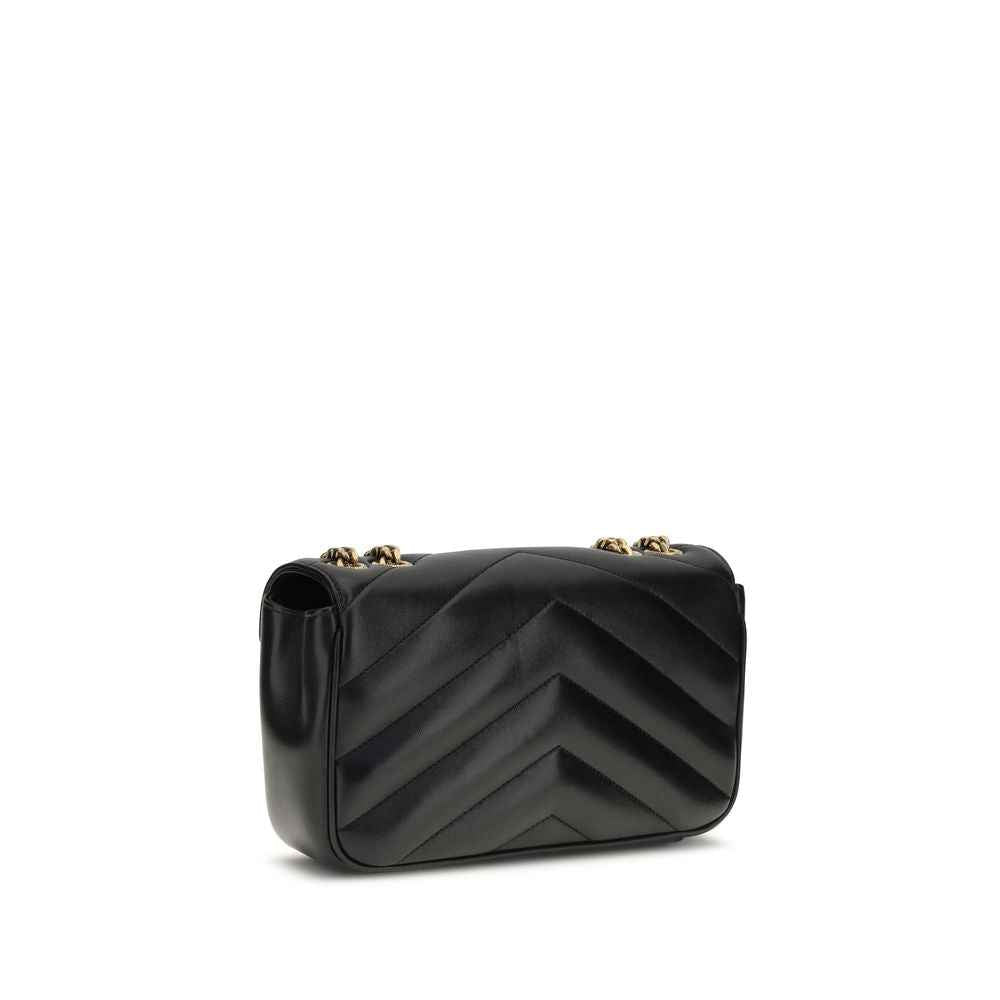 Saint Laurent LouLou Small Shoulder Bag, quilted black leather with gold-tone chain, front view