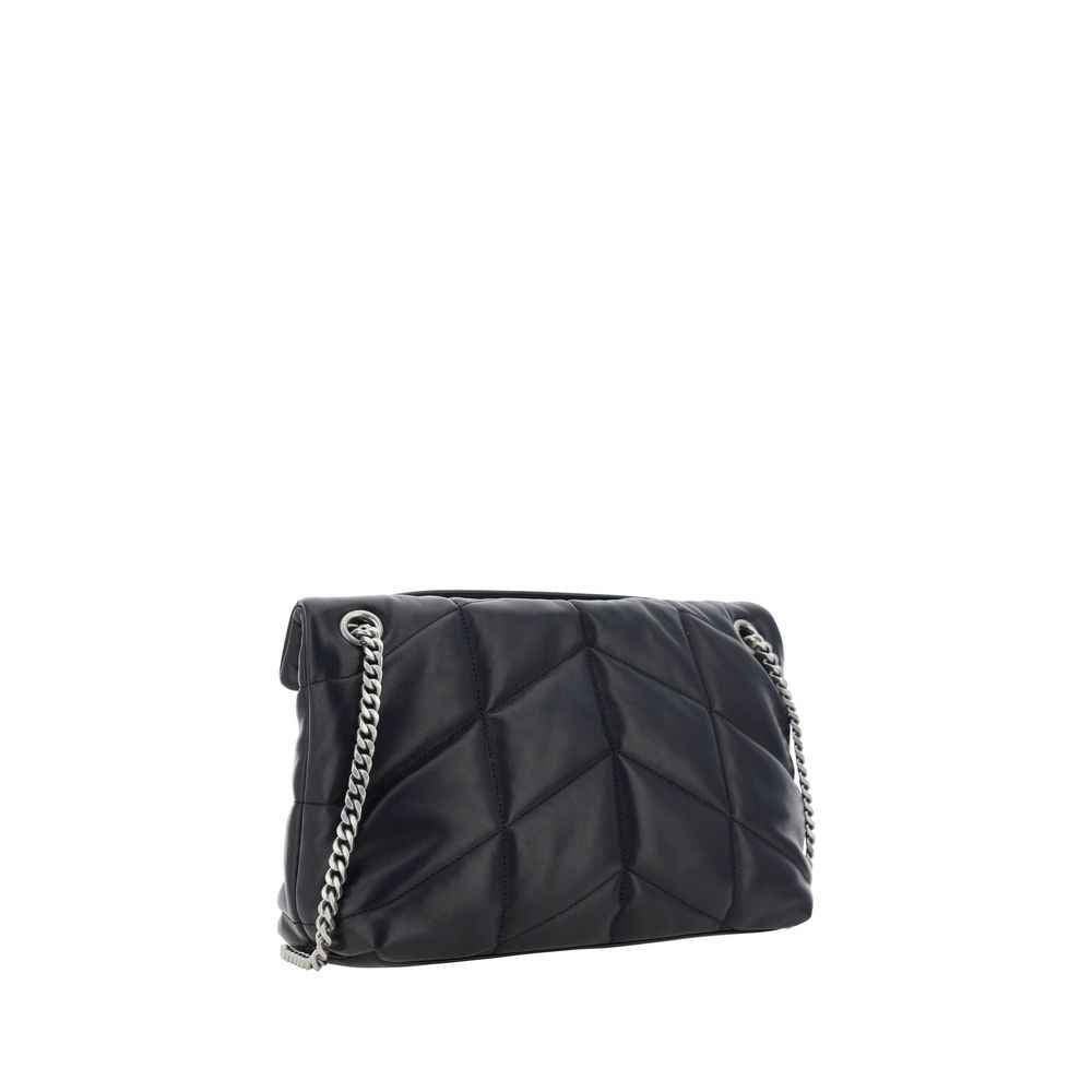Saint Laurent LouLou Medium shoulder bag, black quilted leather, chain strap, front view
