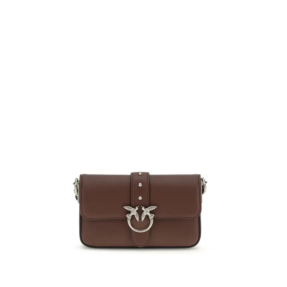 PINKO Bos Taurus brown calf leather shoulder bag, front view.