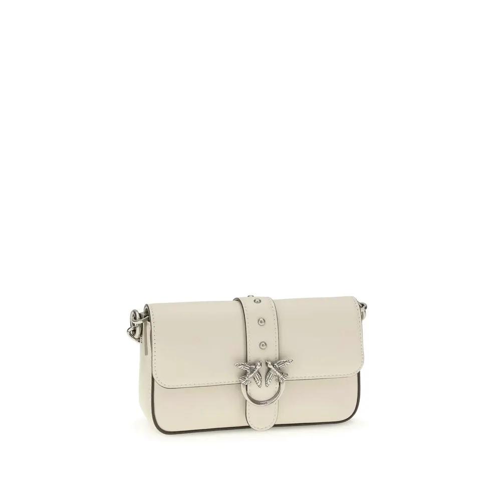 PINKO Bos Taurus white calf leather shoulder bag, front view