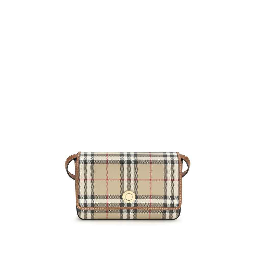 Burberry beige polyurethane shoulder bag plaid with tan trim front view