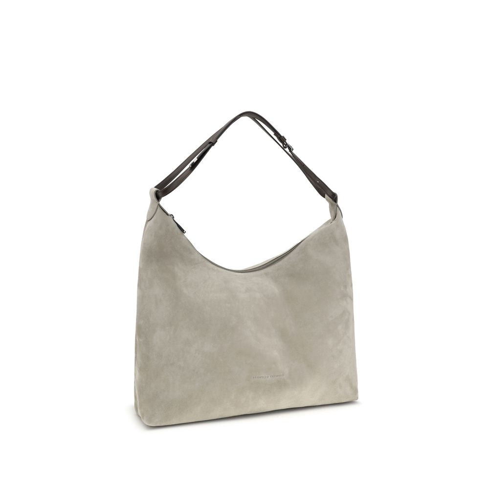 Brunello Cucinelli Gray  Suede Shoulder Bag