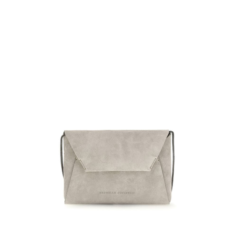 Brunello Cucinelli Gray BC Duo Suede Clutch Bag