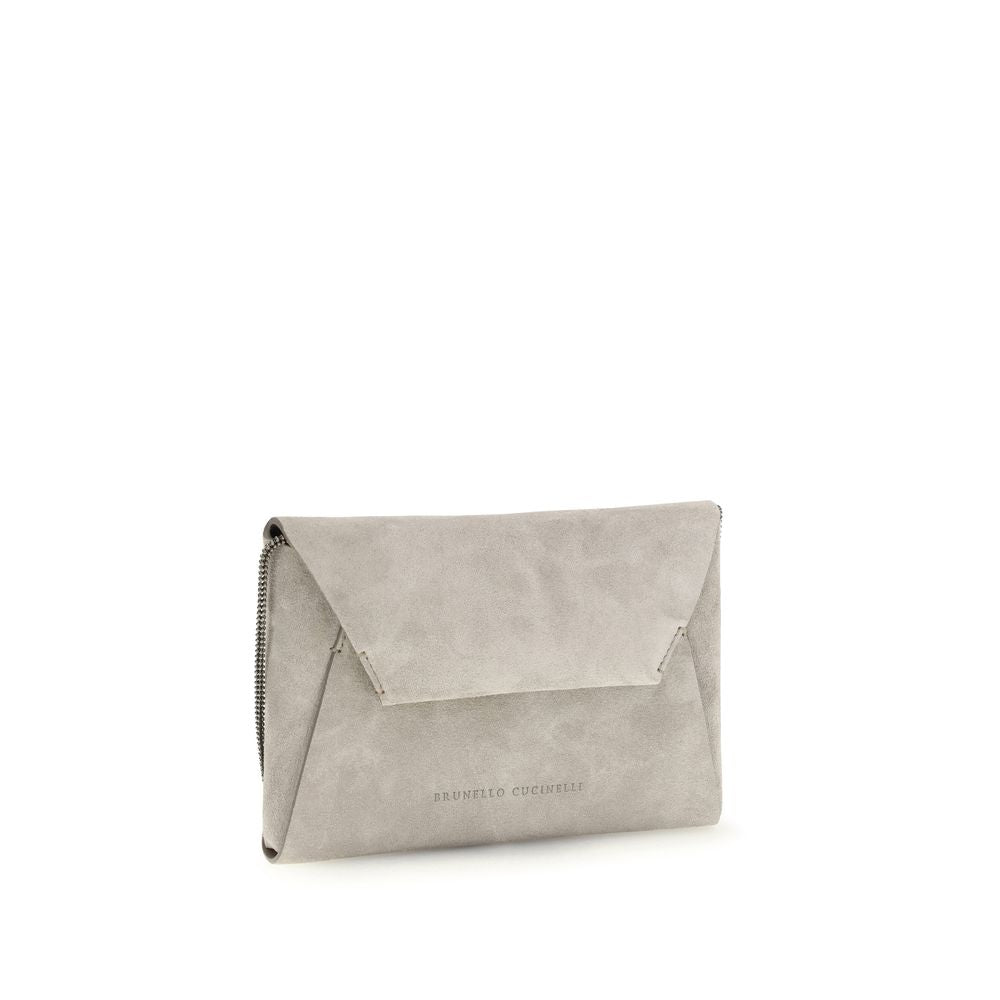 Brunello Cucinelli Gray BC Duo Suede Clutch Bag