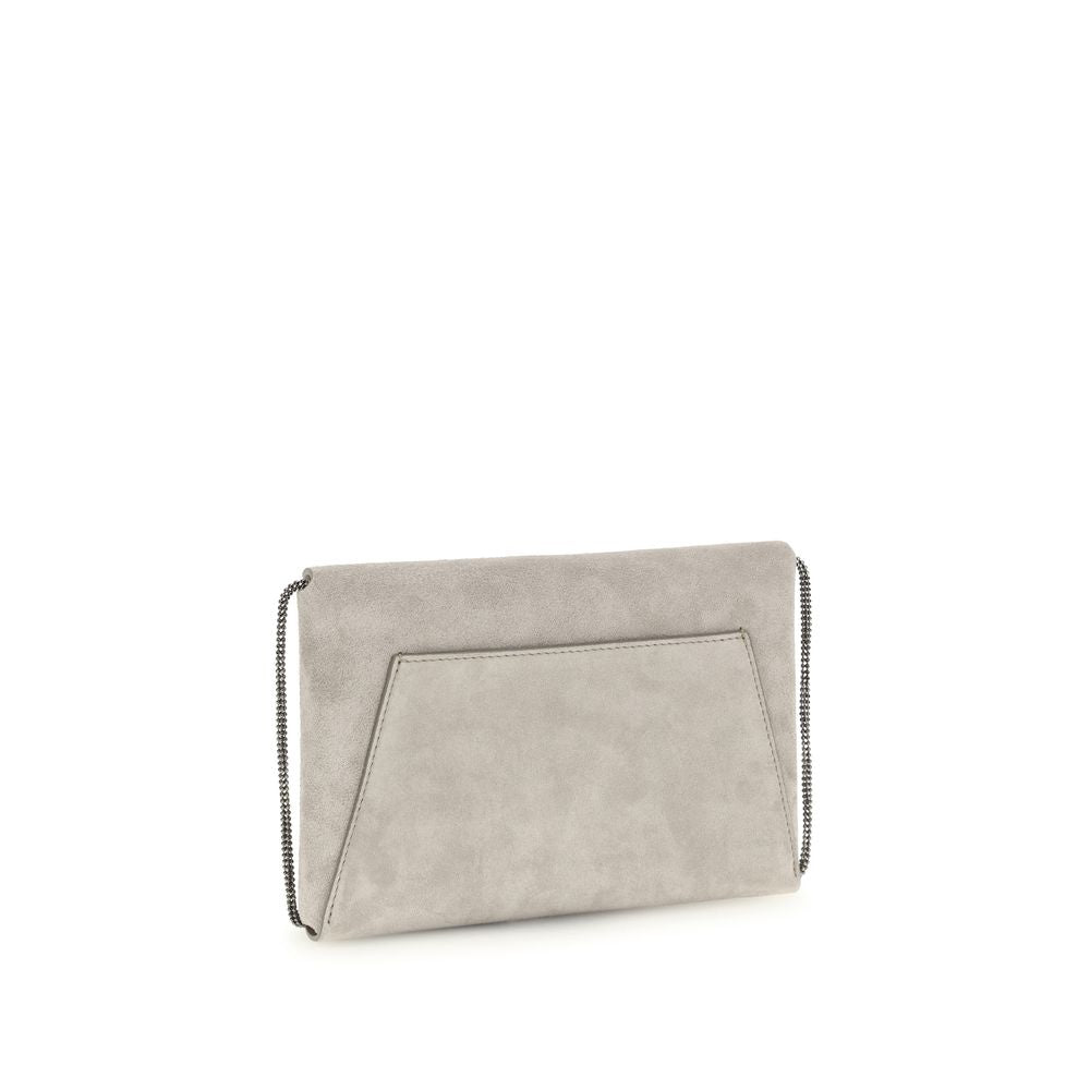 Brunello Cucinelli Gray BC Duo Suede Clutch Bag