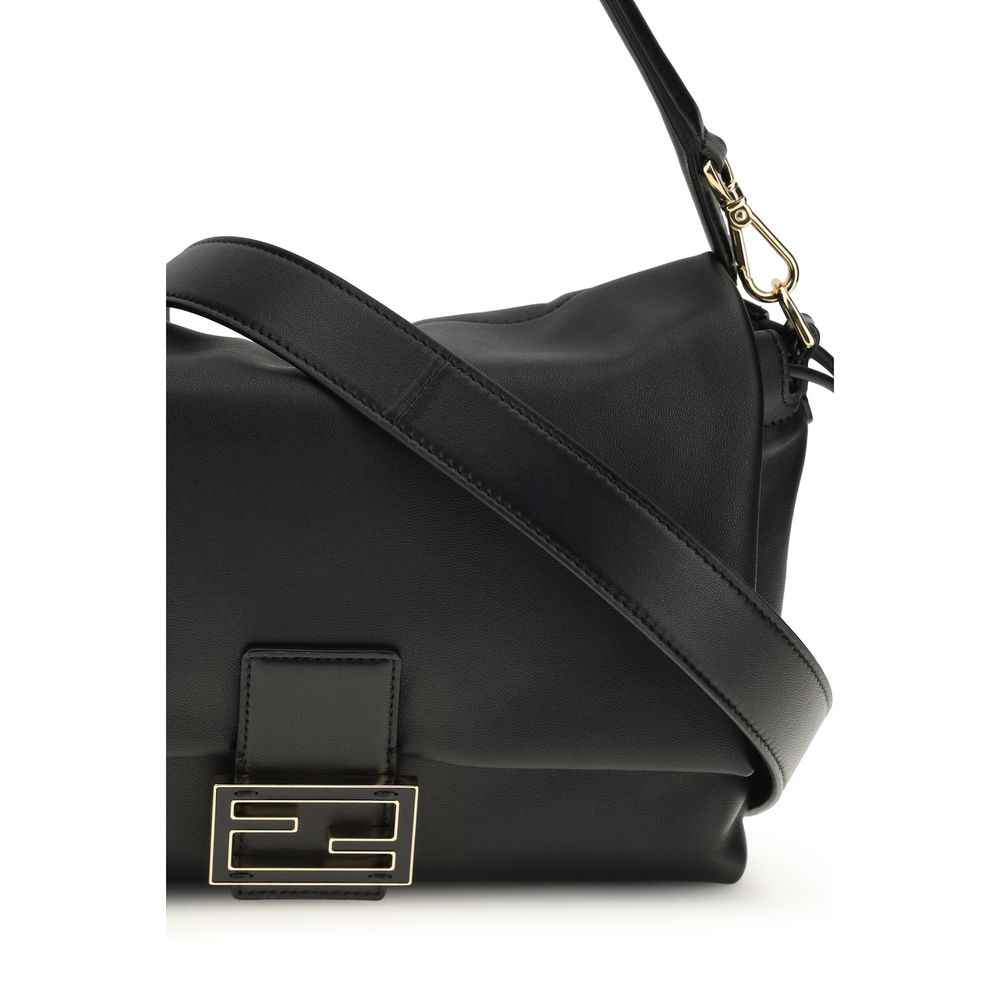 Fendi Mamma Baguette Shoulder Bag, black leather, side view
