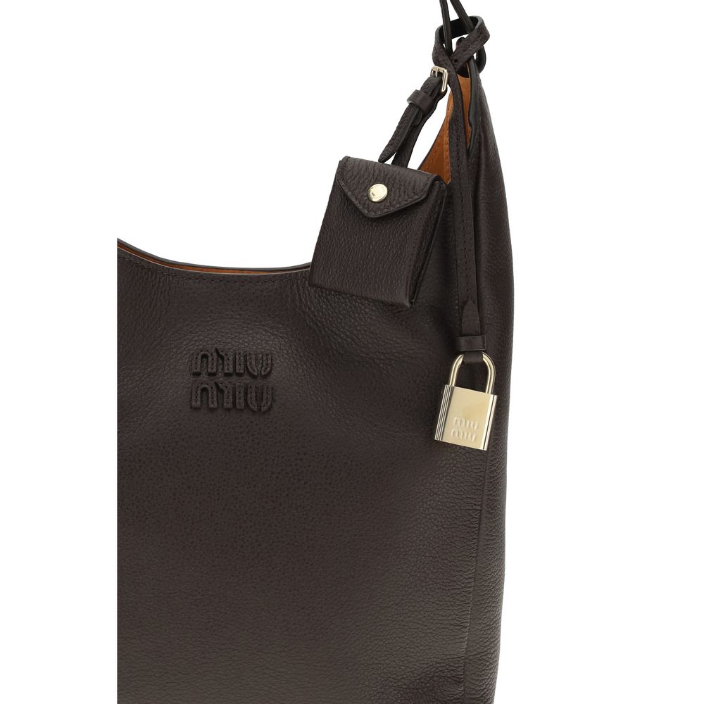 Miu Miu Vitello Phenix shoulder bag, brown pebbled leather, side view