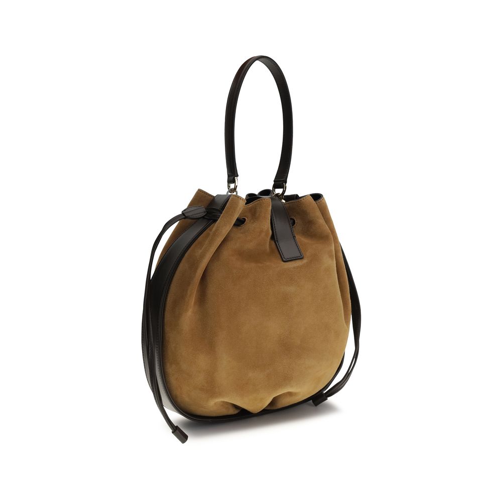 Ferragamo Bos Taurus shoulder bag, brown calf leather with black straps, front view