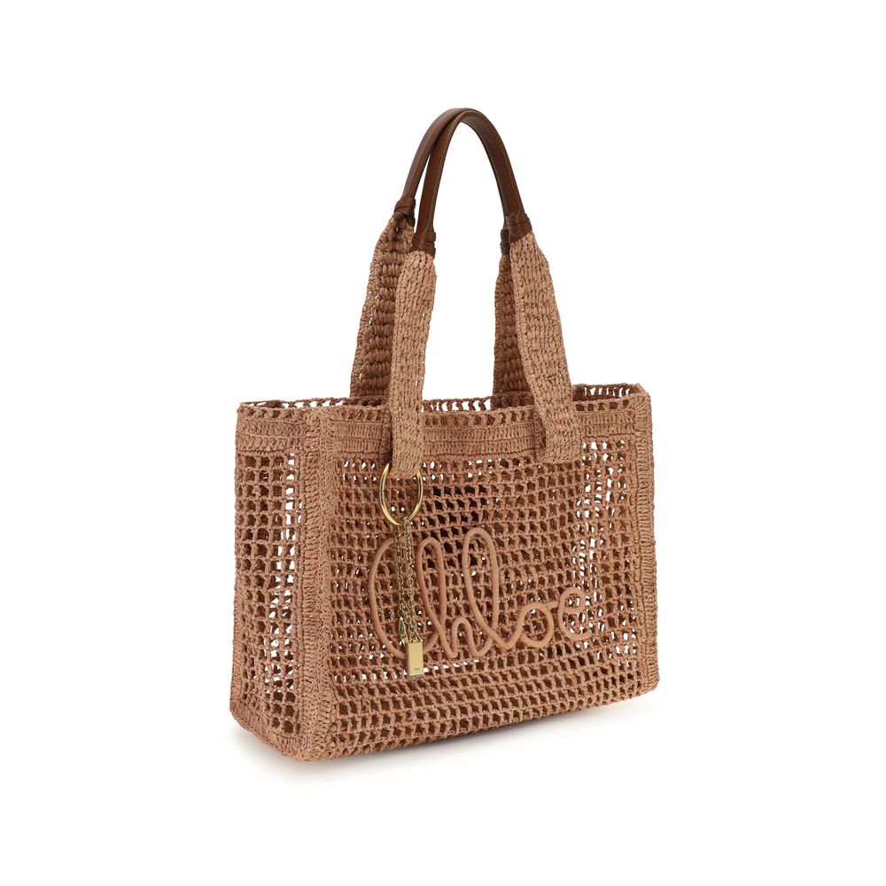 Chloé Beige Raffia Shoulder Bag, raffia material and beige color; front view