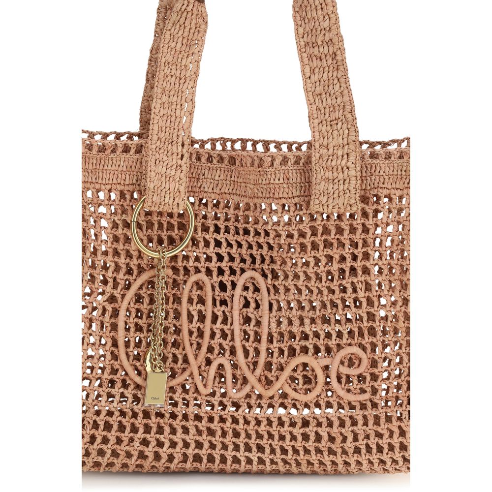 Chloé Beige Raffia Shoulder Bag, raffia weave, beige color, front view