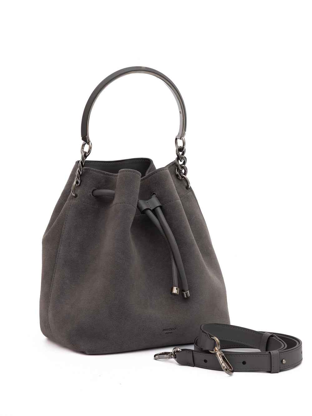 Jimmy Choo Grey Bon Bon Suede Bucket Bag