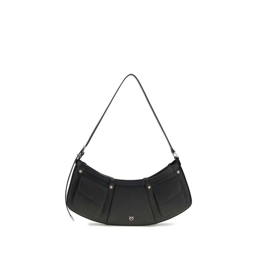 PINKO Bos Taurus calf leather black shoulder bag front view