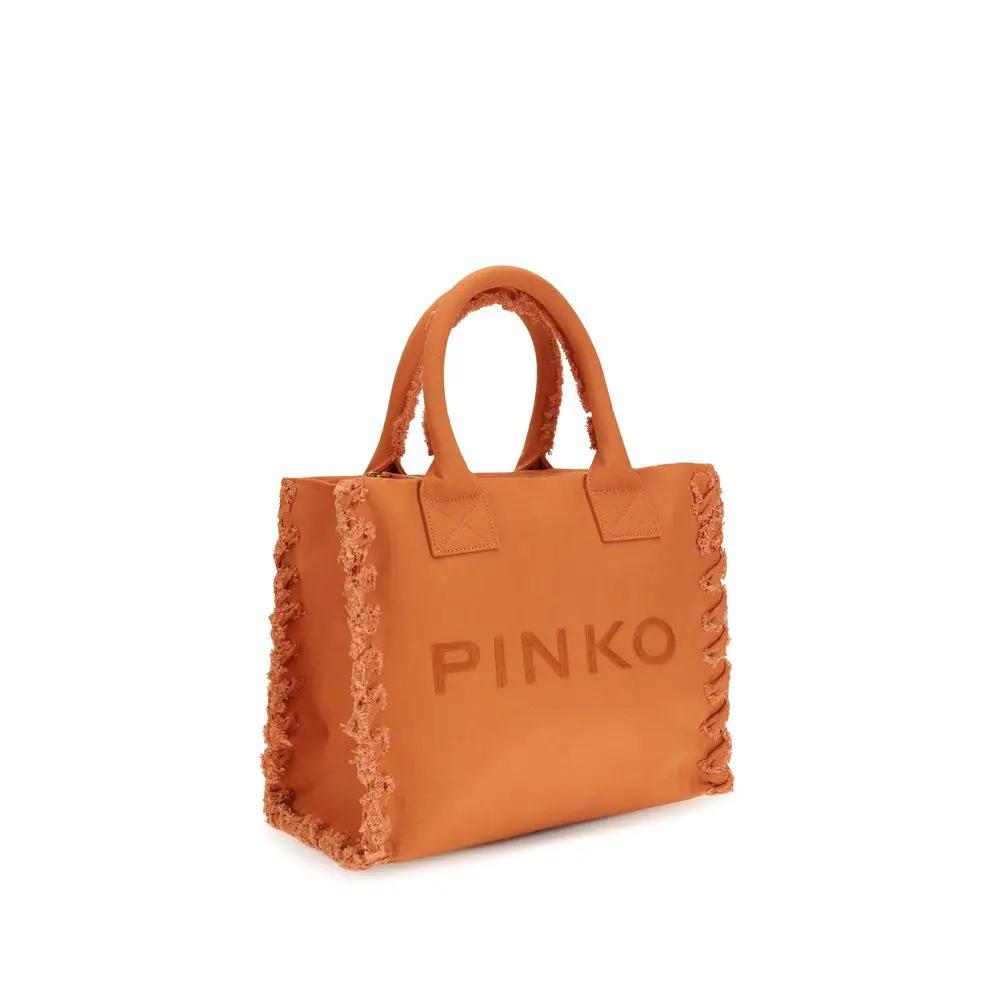 PINKO Orange Cotton Shoulder Bag with fringe trim, front view