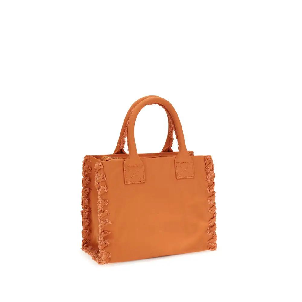 PINKO Orange Cotton Shoulder Bag, orange cotton, frayed-trim edges, front view