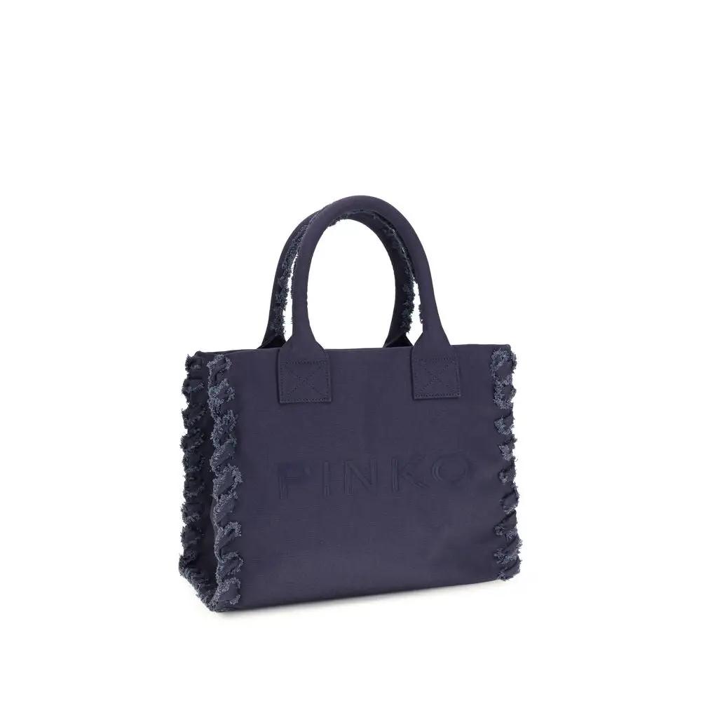 PINKO Blue Cotton Shoulder Bag front view