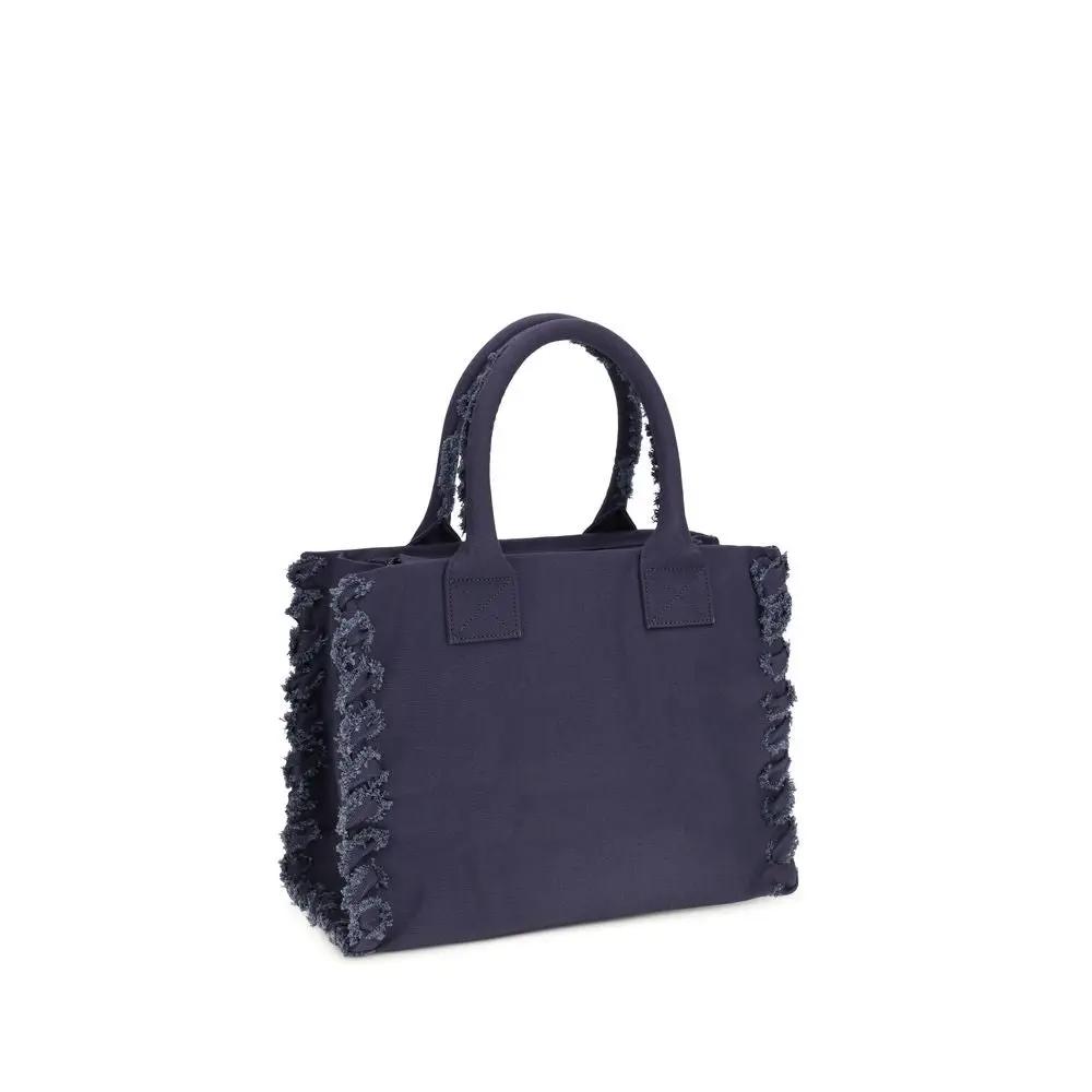 PINKO Blue Cotton Shoulder Bag, angled front view.