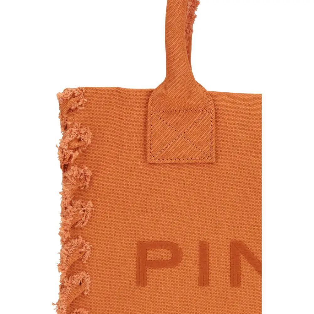 PINKO orange cotton shoulder bag with fringe trim, front view