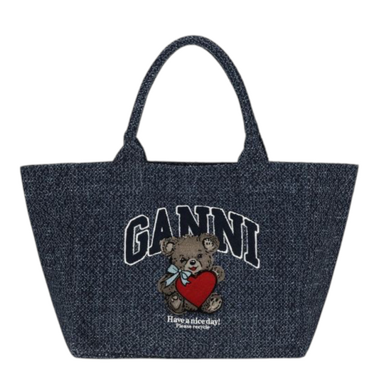 Ganni Cotton Bolso Tote Azul Marino Algodón