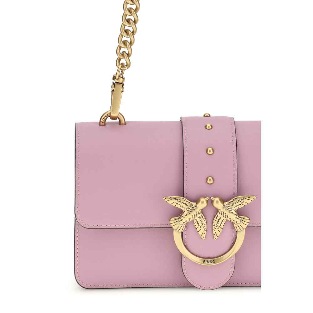 PINKO Bos Taurus shoulder bag in pink calf leather with gold chain strap, front view