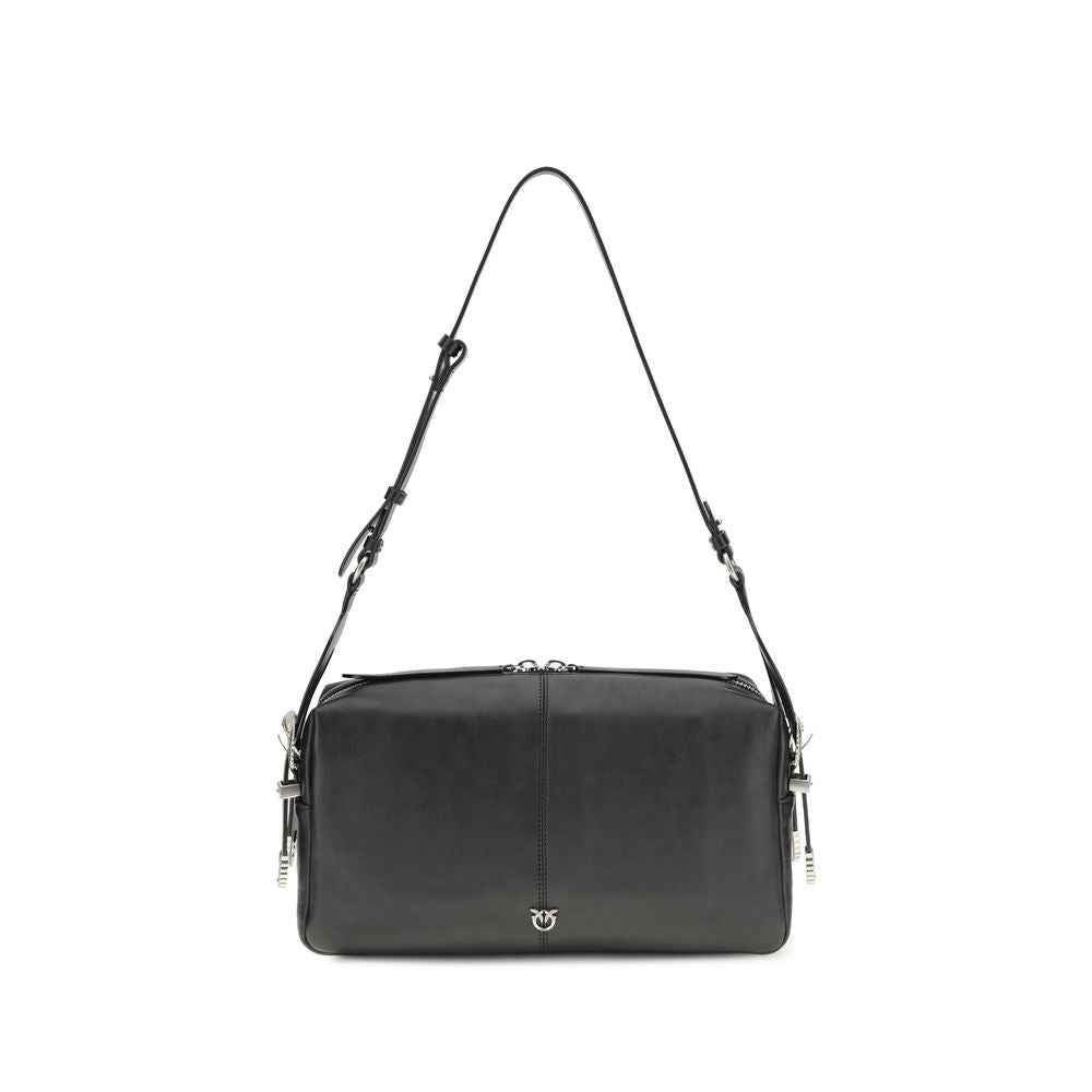 PINKO Bos Taurus shoulder bag in black calf leather, front view