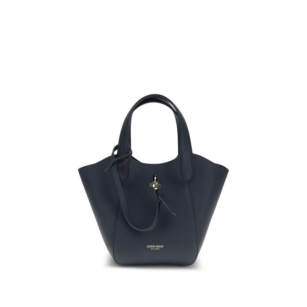 Giorgio Armani Bos Taurus handbag in blue calf leather, top-handle tote, front view