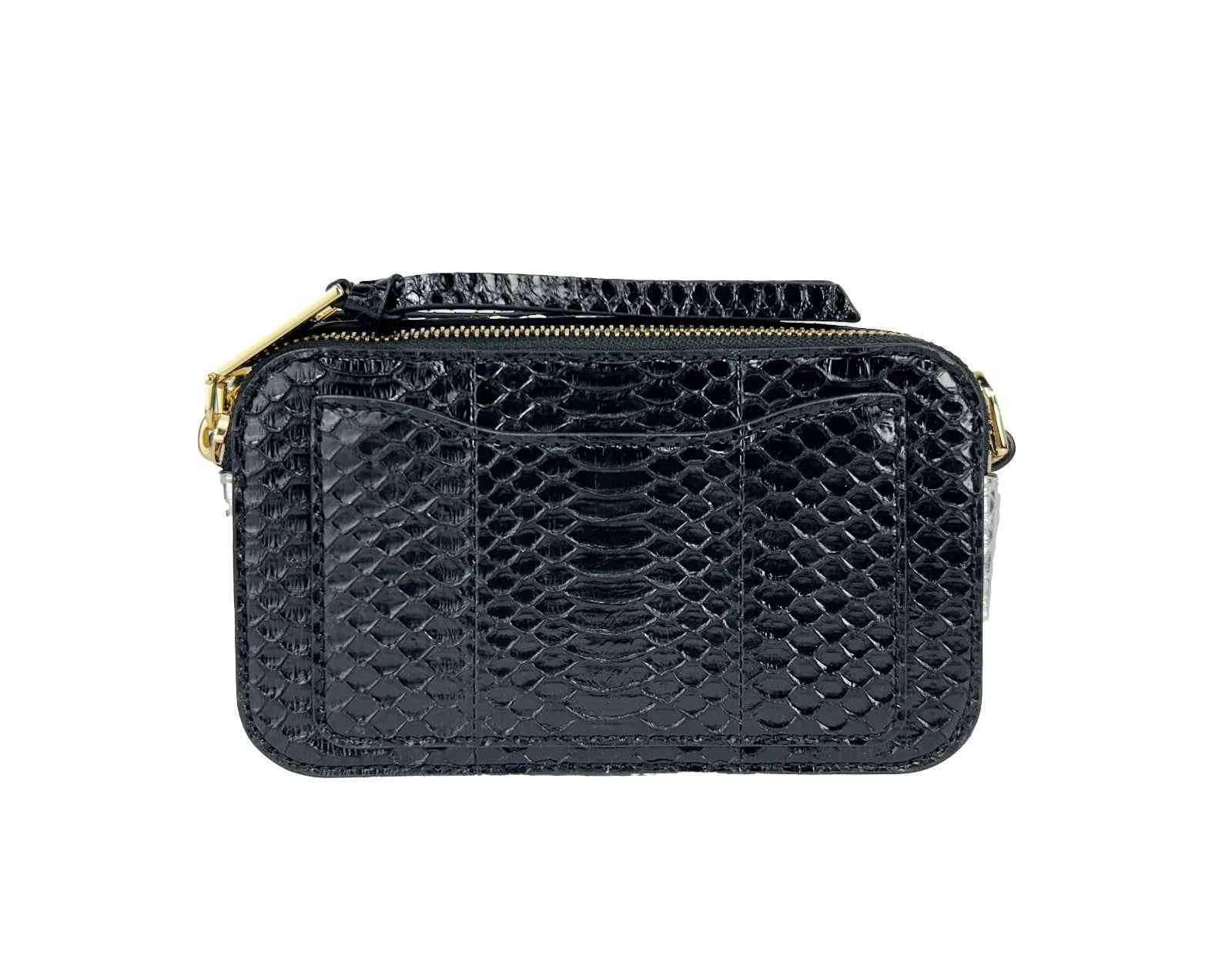 Marc Jacobs The Snapshot Snake Skin Crossbody Bag, black snakeskin leather, crossbody, front view